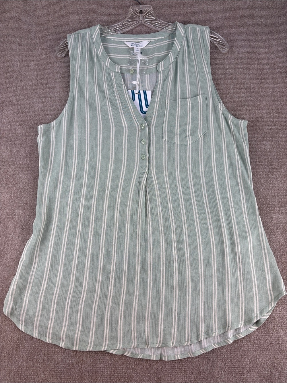 Market & Spruce Sage Green/White Striped Sleeveless Tank Blouse Size M NWT
